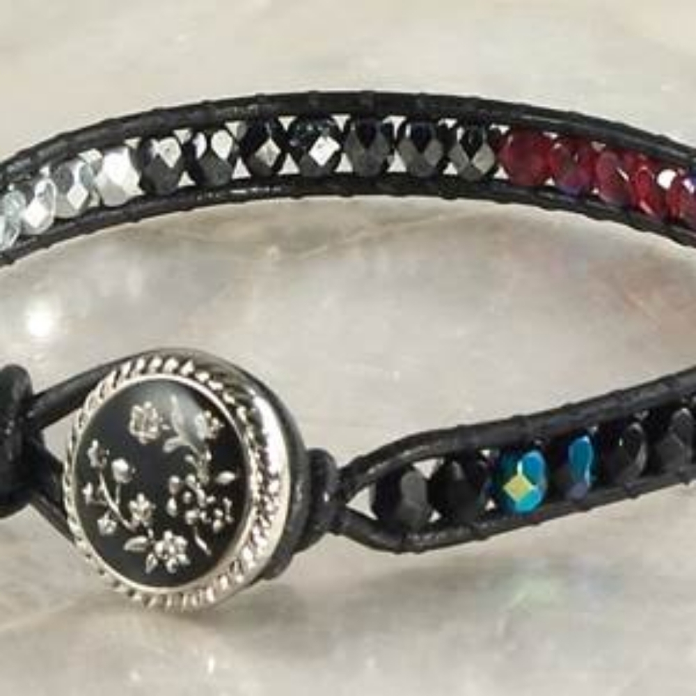Czech Crystal Bracelets with Leather and Silver